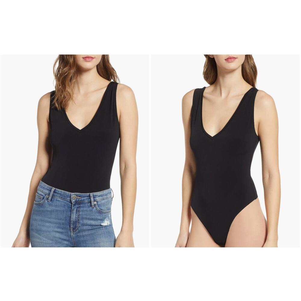 Leith V-Neck Bodysuit in Black Women's sz. XS Stretchy Cheeky Bottom